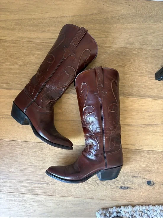 Lucchese Chestnut Brown Leather Cowboy Boots - Picture 1 of 5